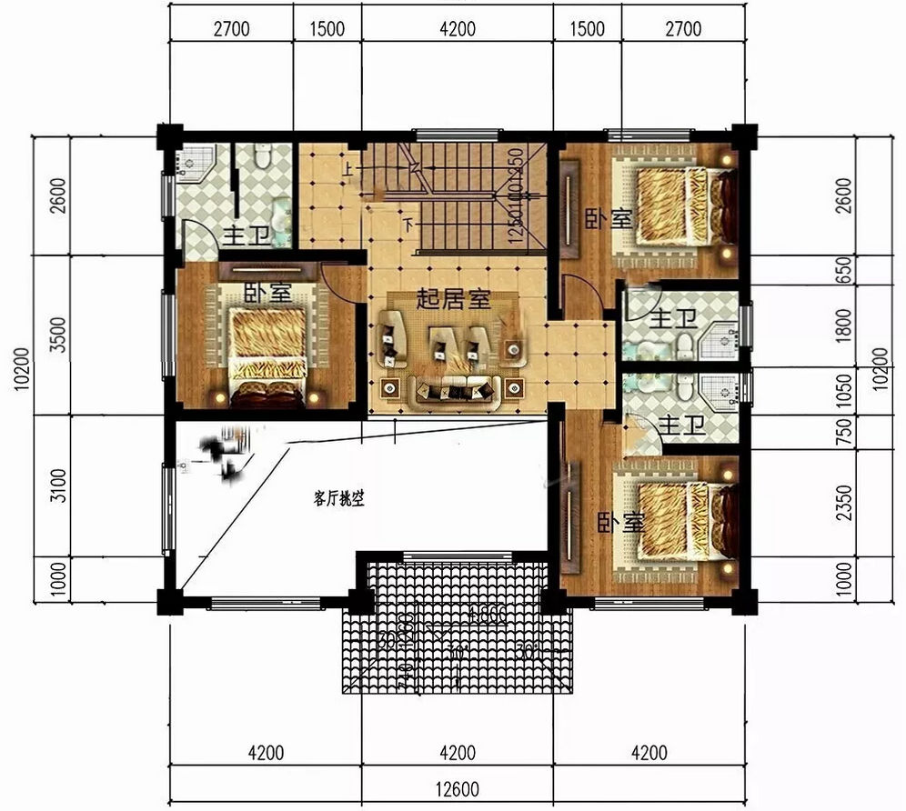 130平的新中式別墅，帶挑空客廳，布局真的很贊(圖3)
